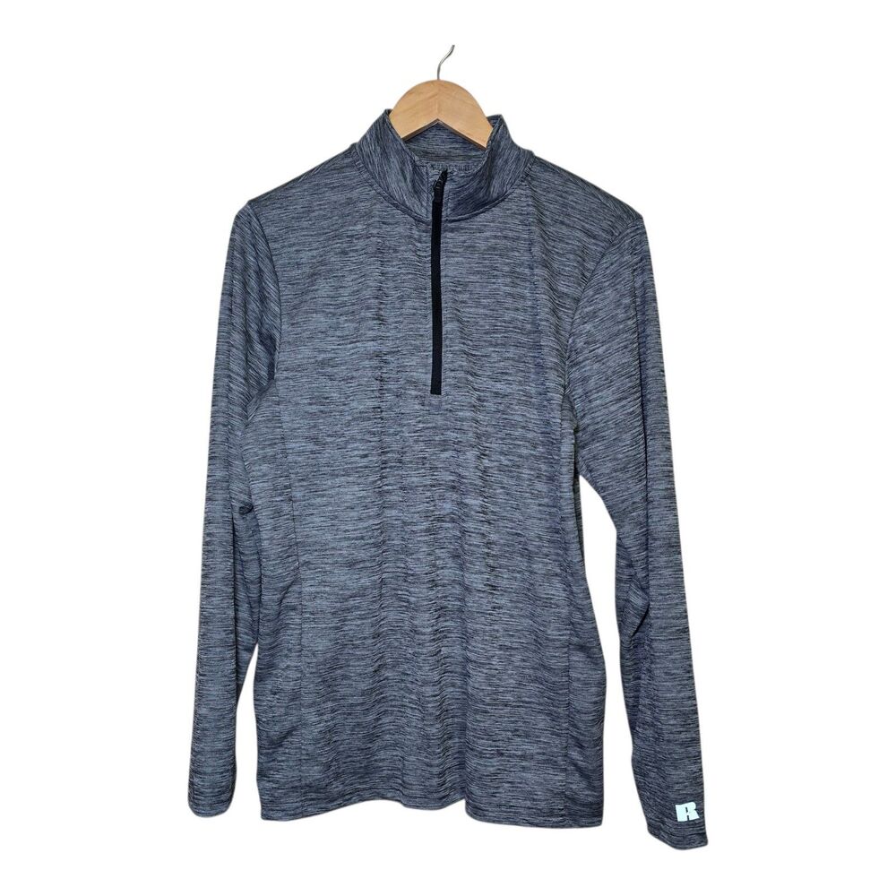 Russell Athletic Men's Medium Gray Black Striated Dri-Power Quarter Zip Pullover
